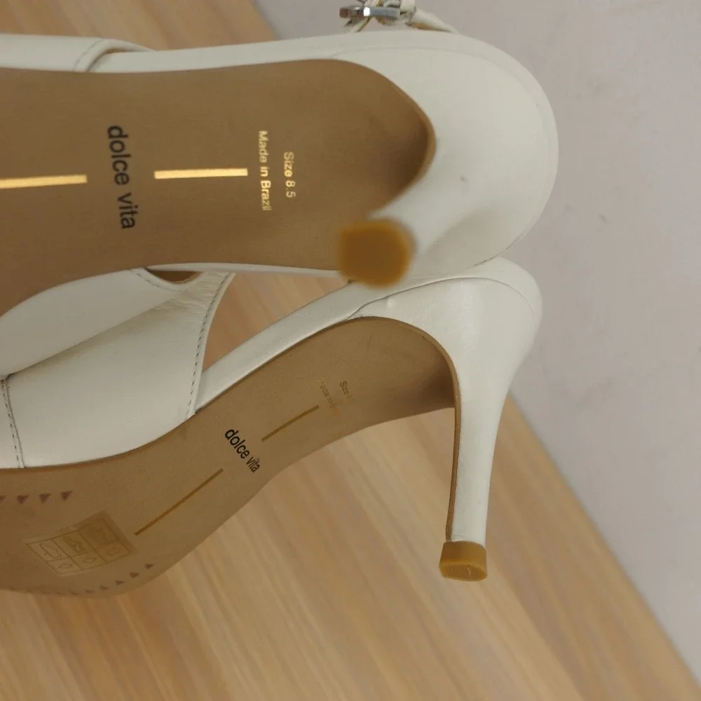 Dolce Vita Slingback Heels Womens 8.5 White Leather Bridal Pointed Kitten Heel